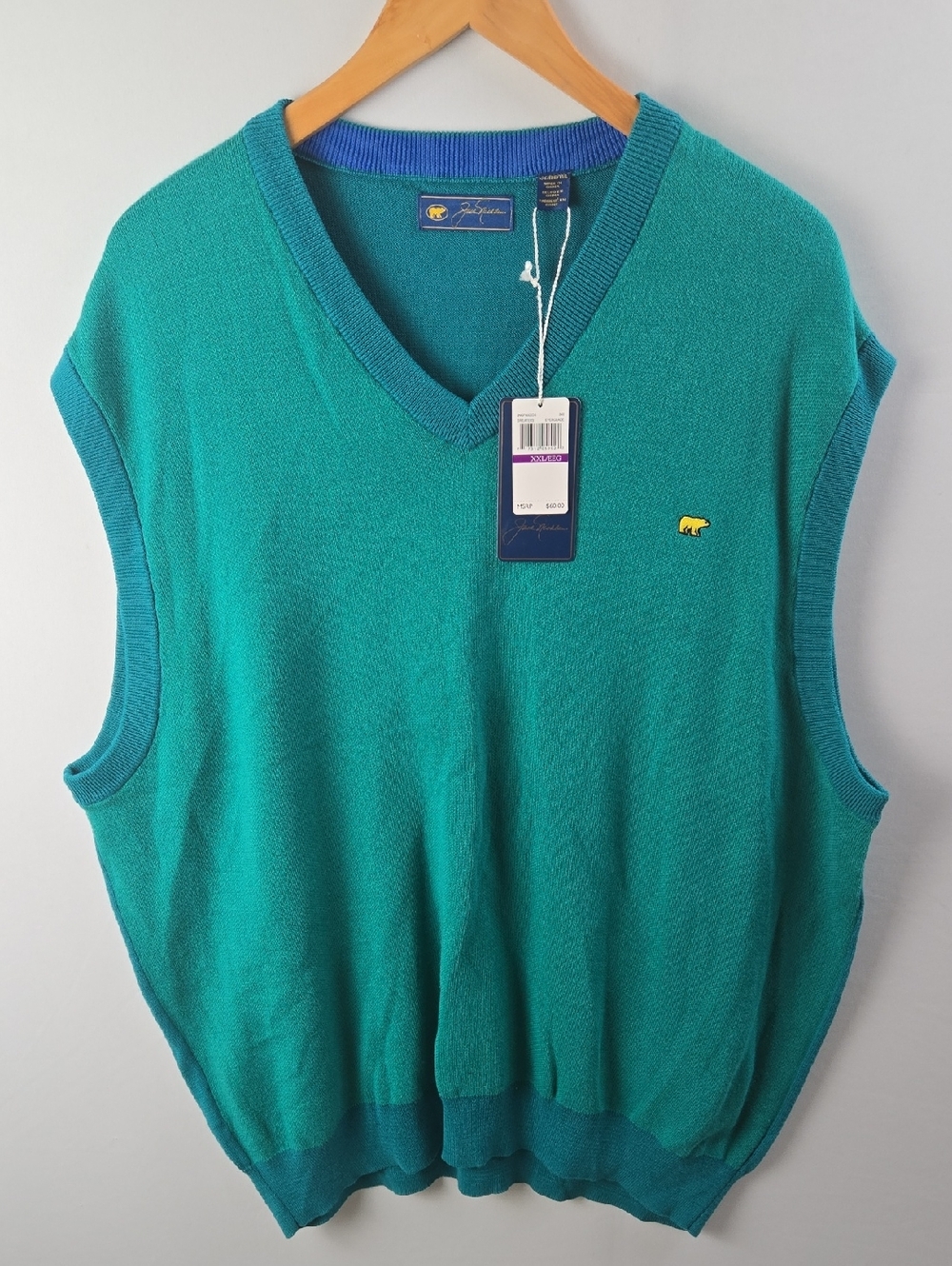 Jack Nicklaus Sweater Vest Mens XXL Green Knit V Neck Sleeveless Pullover Golf